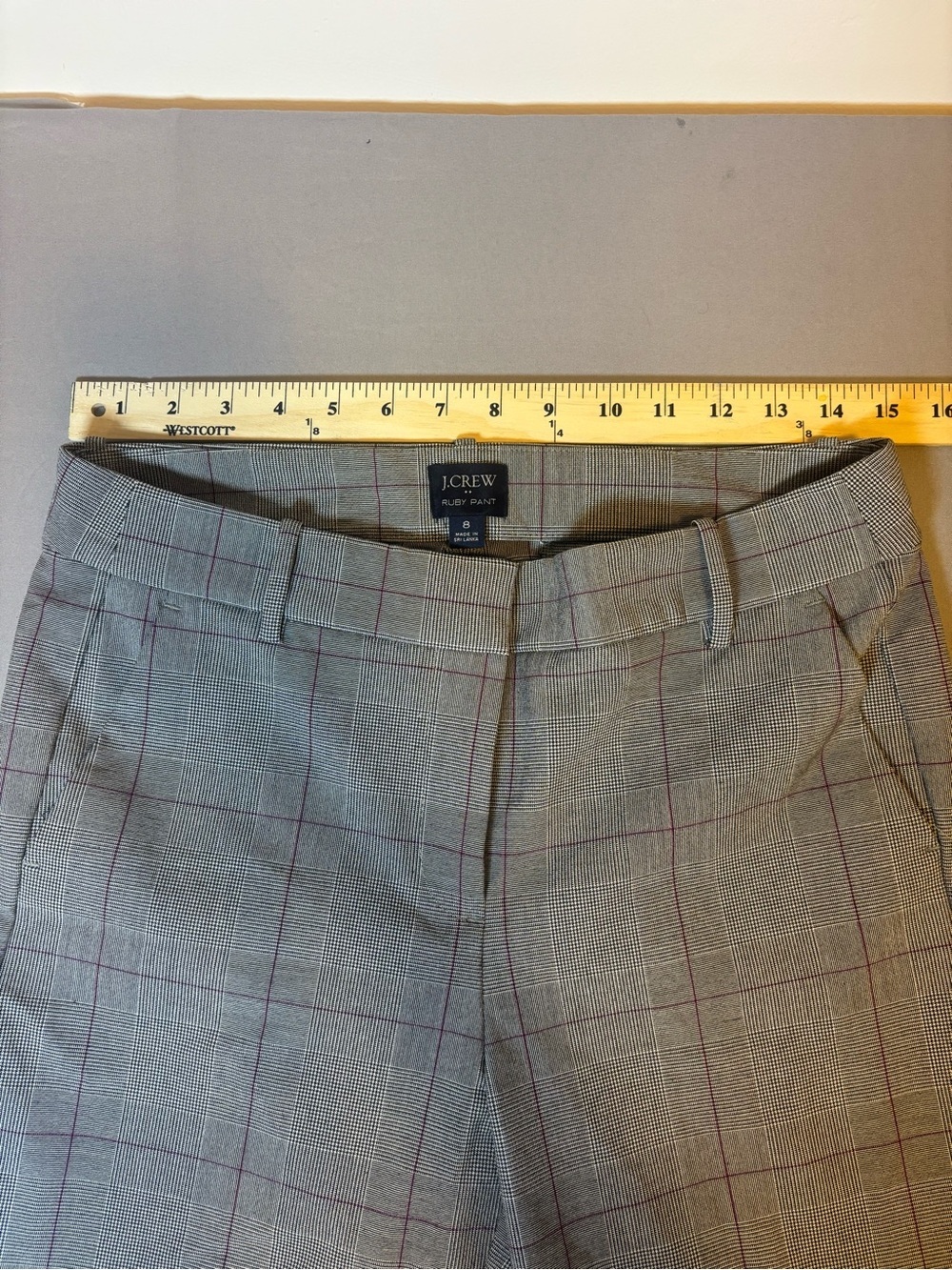 Women’s J. Crew Striped Plaid Pattern Office Pant Size 8 in Gray and Purple. - Picture 4 of 7